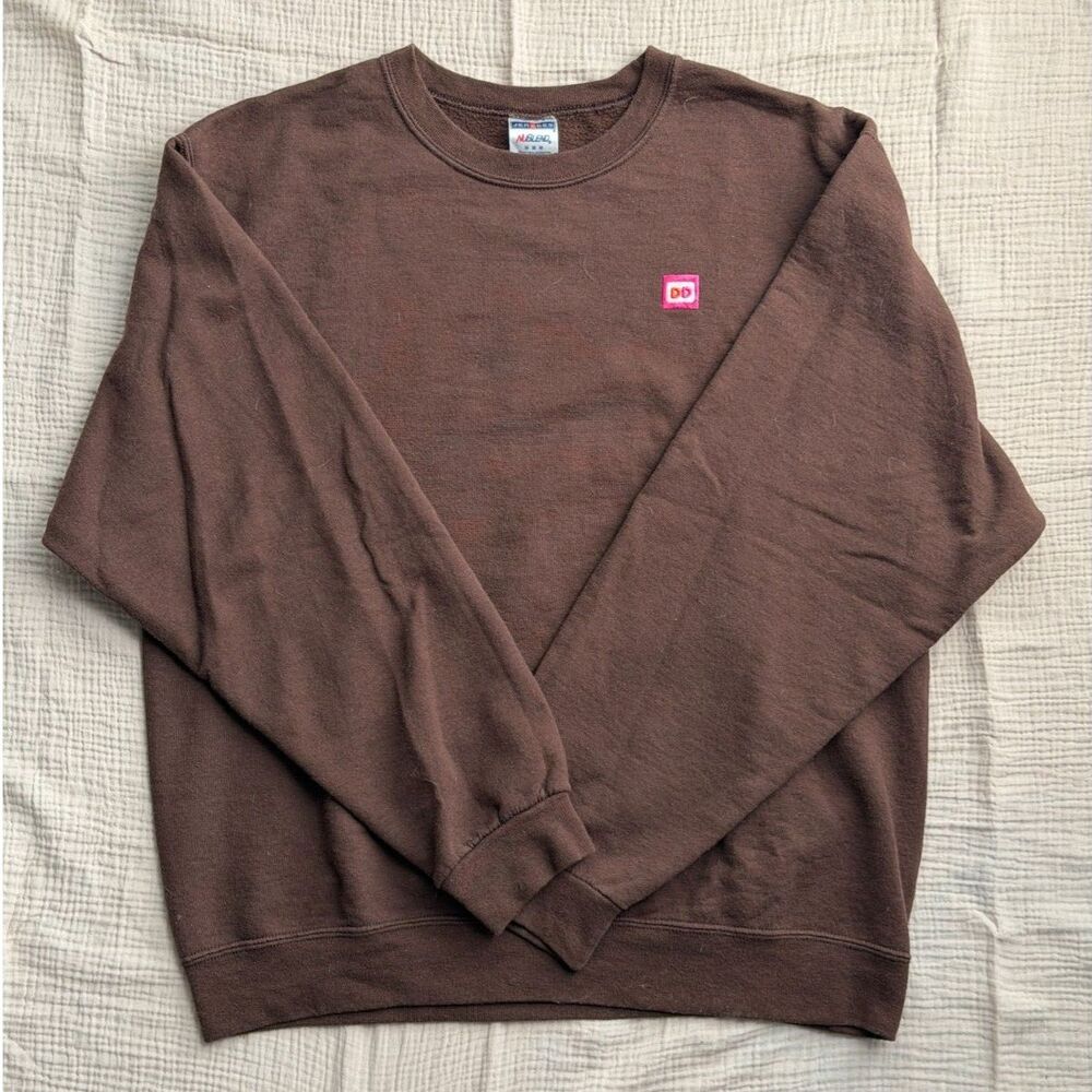 Vintage Dunkin Donuts Brown Long Sleeve Jerzees Nublend Crewneck Sweatshirt M